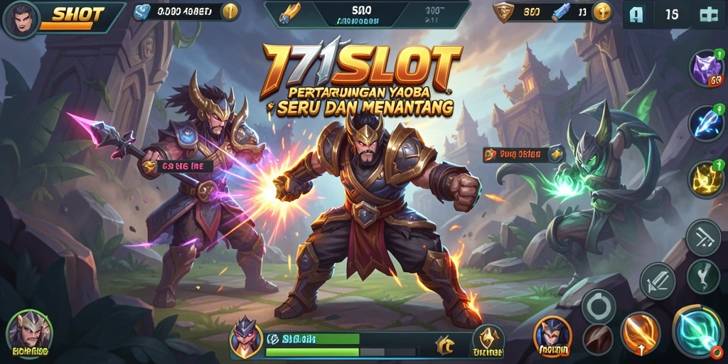Screenshot utama 171SLOT menampilkan pertarungan epik dalam permainan MOBA.