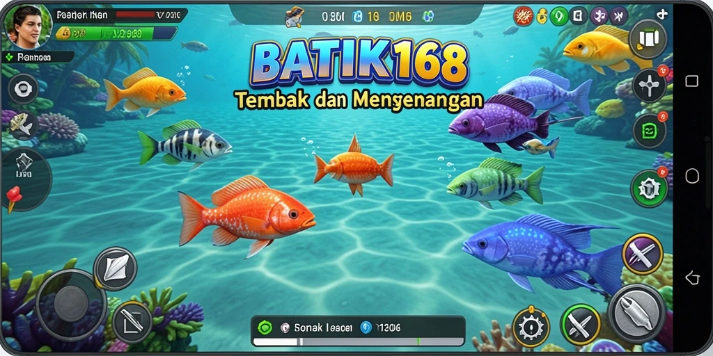 Tangkapan layar gameplay menarik dari BATIK168 menunjukkan aksi menembak ikan.