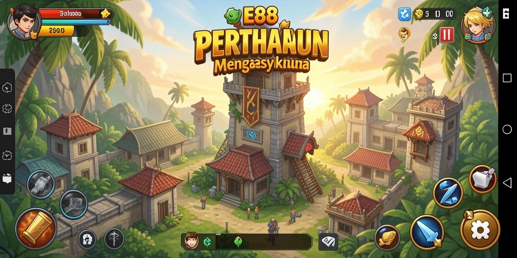 Tampilan gameplay E88 dengan menara dan musuh yang beragam.