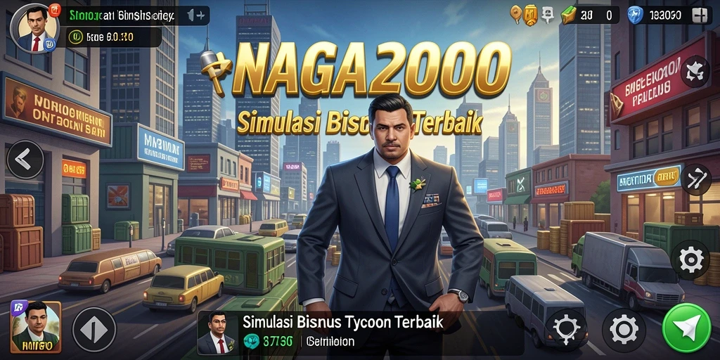 Tangkapan layar gameplay NAGA2000 menampilkan suasana bisnis yang dinamis dan menarik.