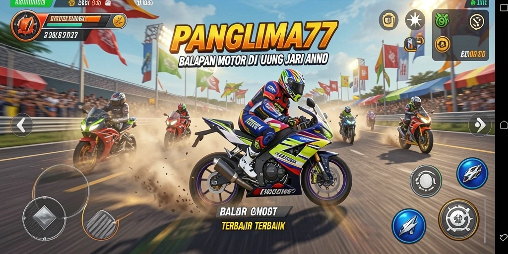 Gameplay mendebarkan <strong>PANGLIMA77</strong> dengan balapan motor yang intens.